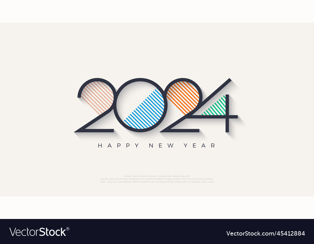 Happy new year 2024 with colorful lines premium Vector Image