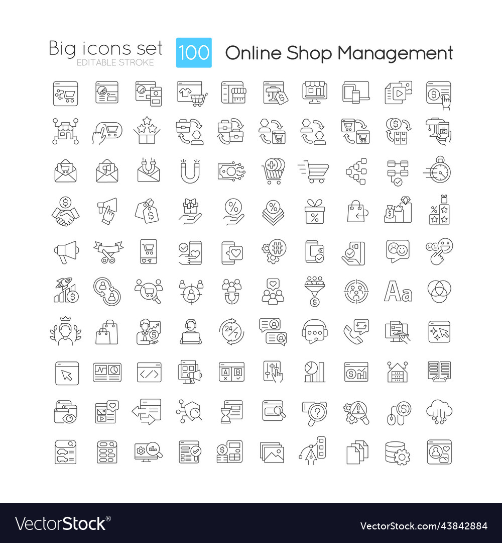 Online shop management linear icons set vector image Online shop management linear icons set