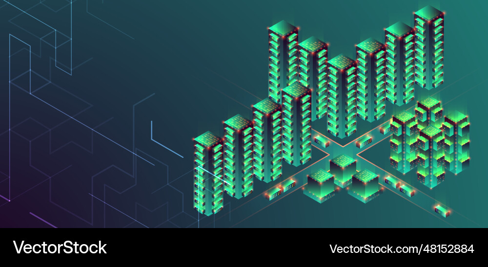 Smart city isometric big data concept database Vector Image