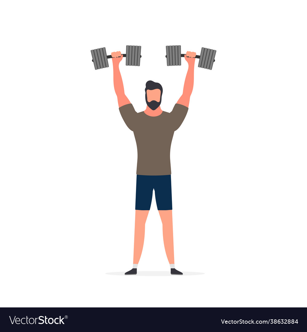 Spotsman with dumbbells a man lifts dumbbells up Vector Image