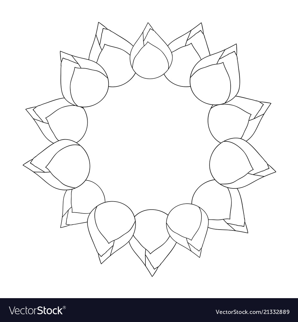 Bud indian lotus outline wreath Royalty Free Vector Image