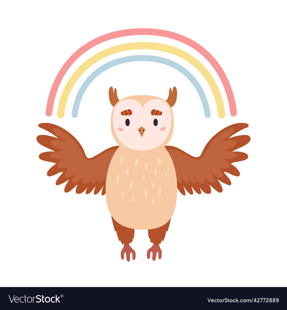 Cute cartoon owl and rainbow Royalty Free Vector Image