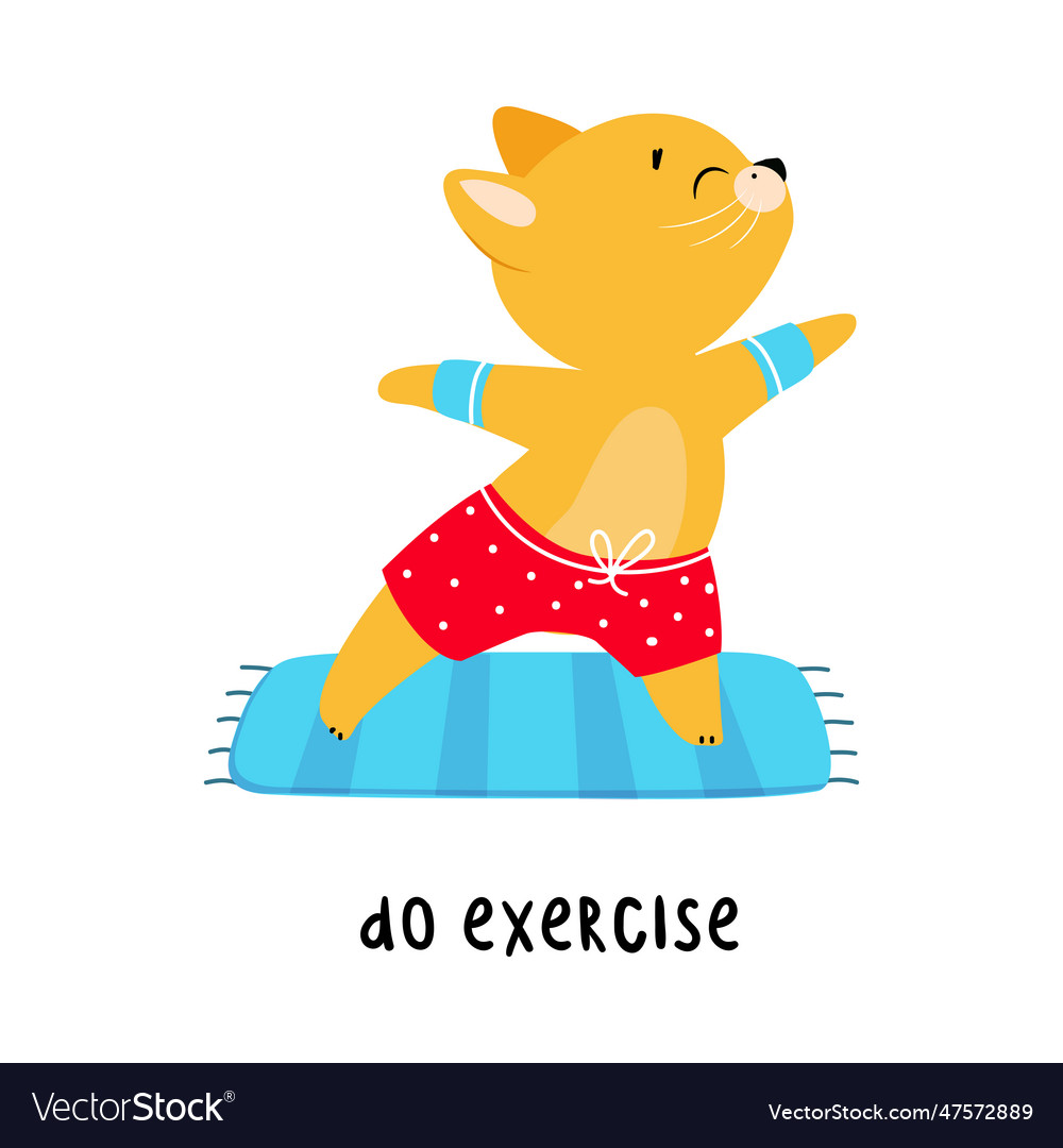 Funny ginger cat doing exercise as english verb Vector Image