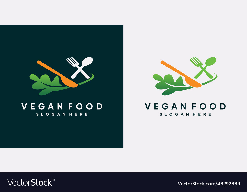 Vegan Food Logo Design Template For Restaurant Vector Image