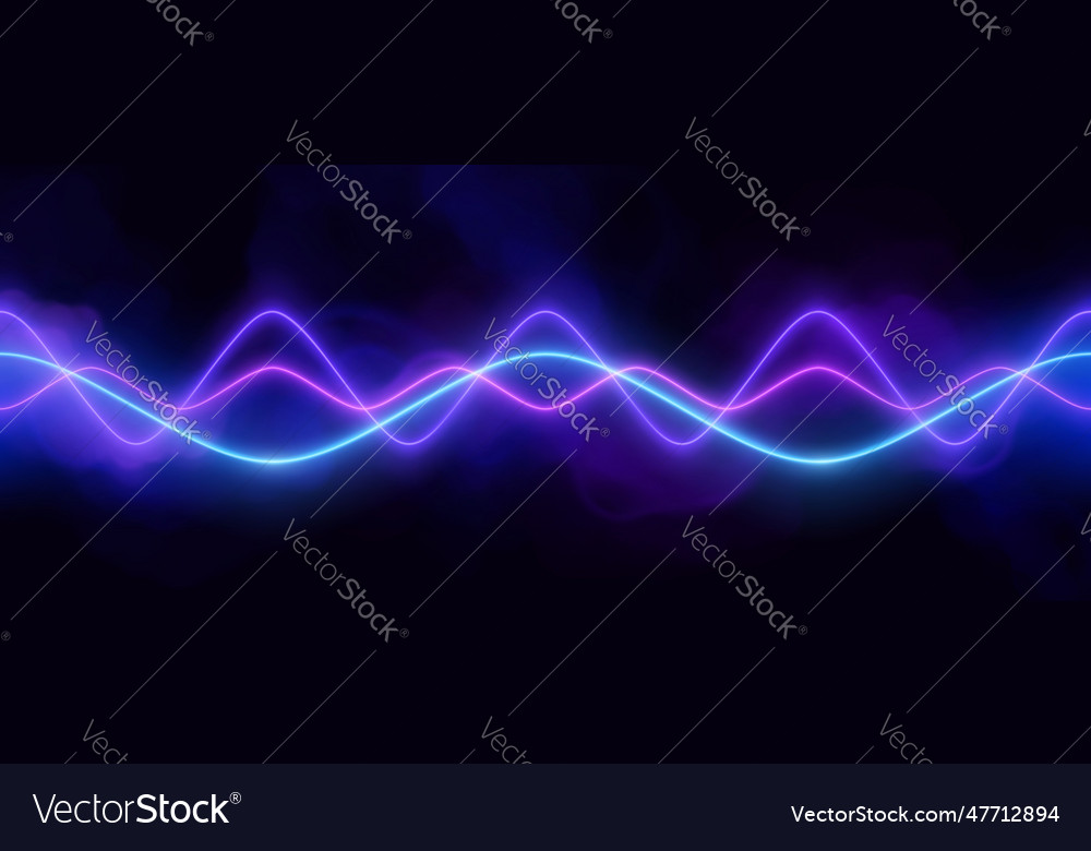 Blue neon audio sound voice wave pulse light Vector Image