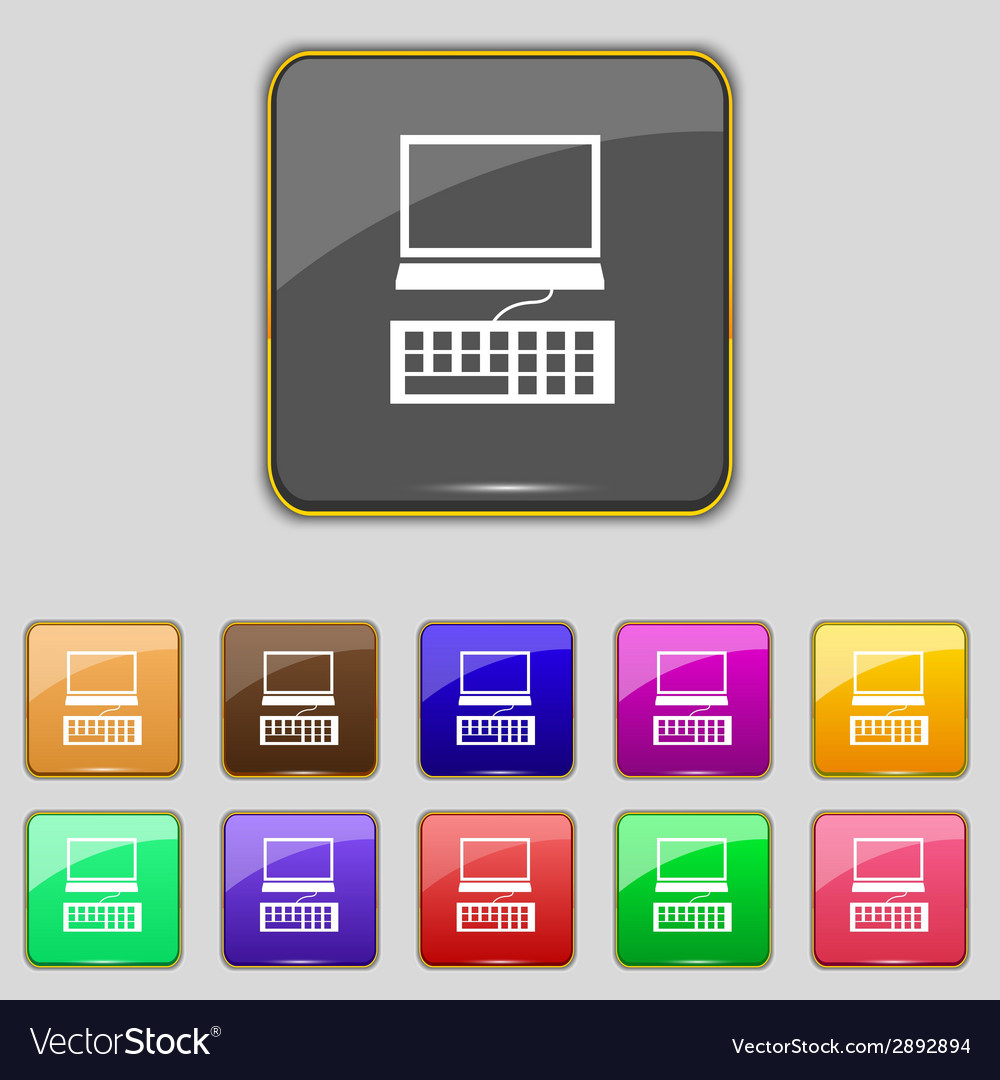 Computer monitor and keyboard icon set colourful Vector Image