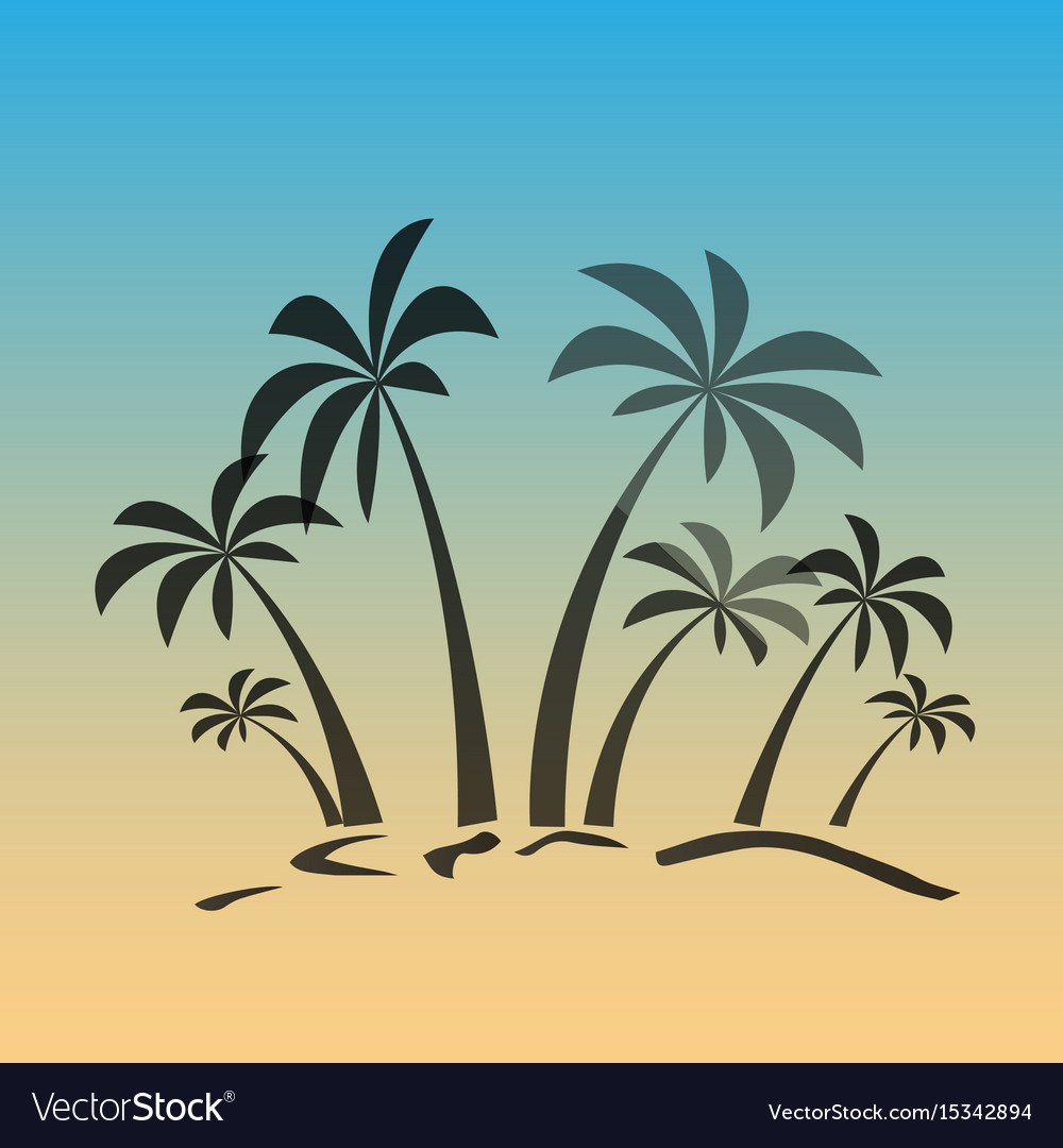 Palm trees silhouette on island