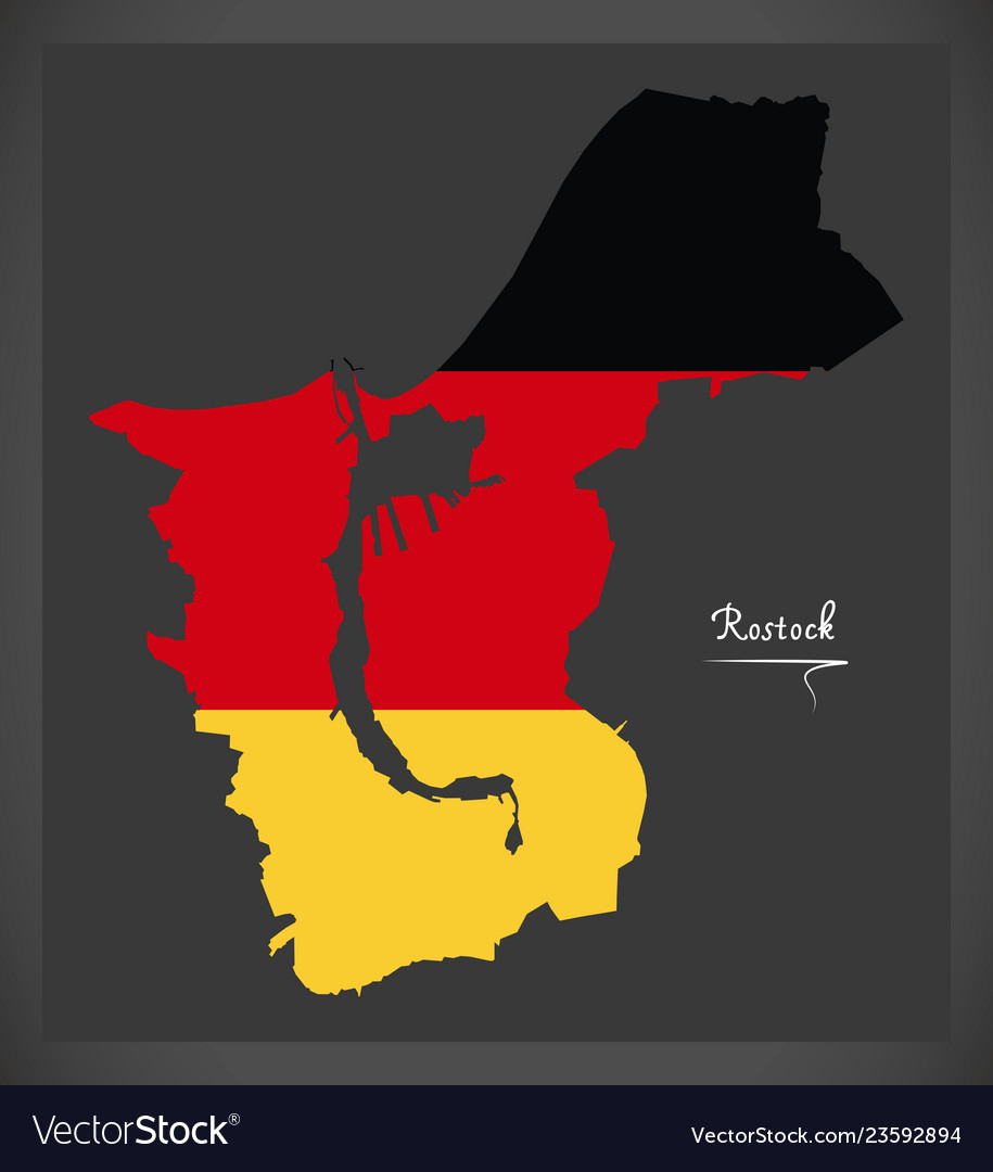 Rostock map with german national flag Royalty Free Vector