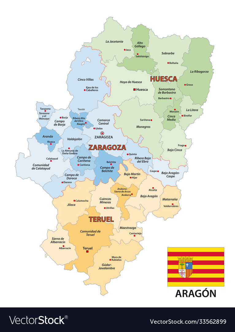 Administrative map aragon spain Royalty Free Vector Image