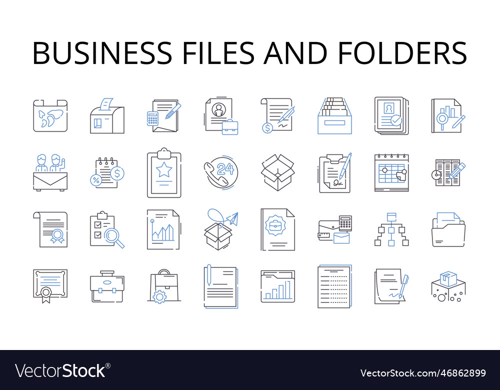 Business files and folders line icons collection