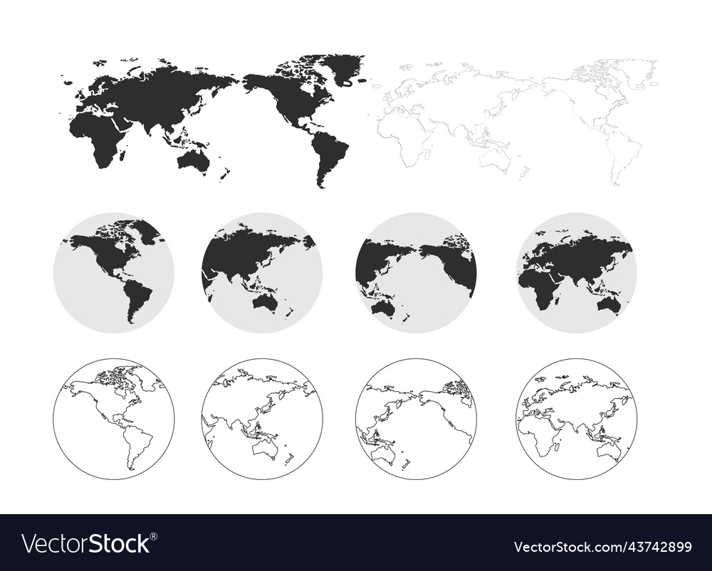 Set of earth globe icons world map vector image Set of earth globe icons world map