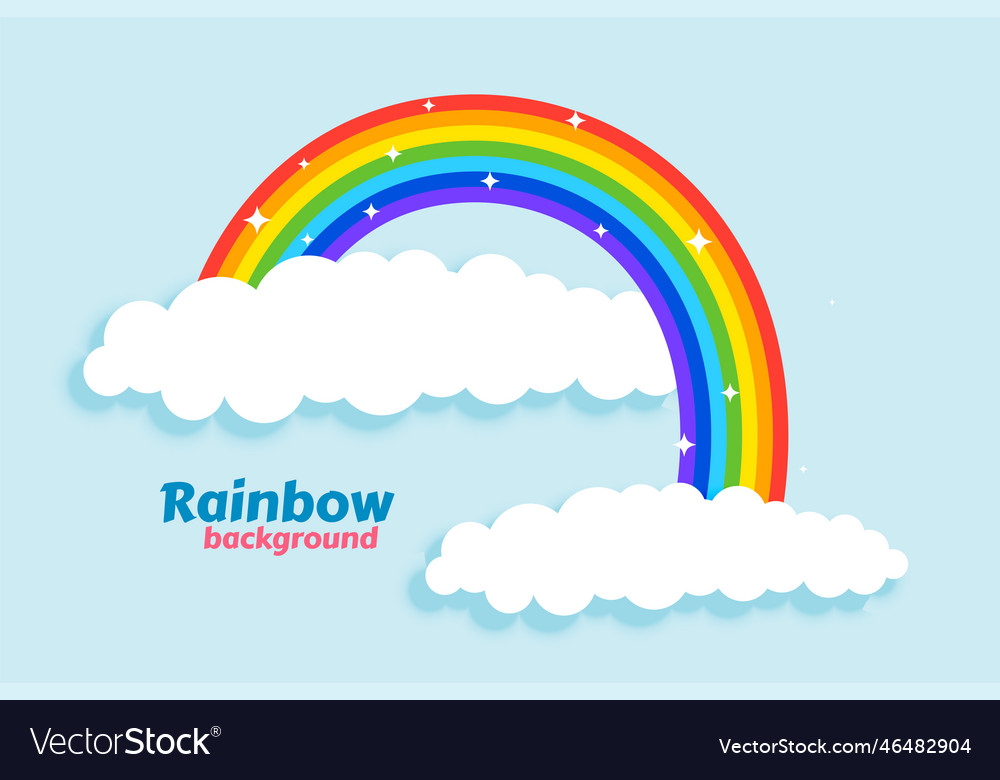 Arched rainbow with clouds background Royalty Free Vector