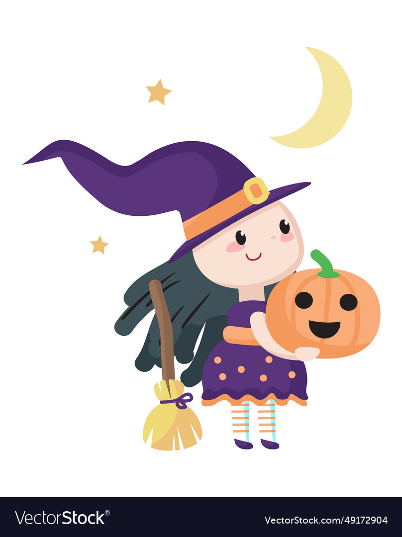 Charmed little witch girl child cartoon halloween Vector Image