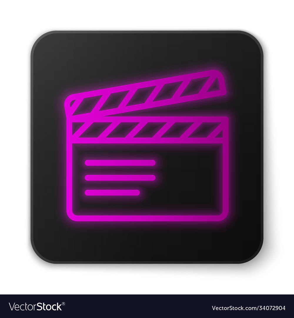 Glowing neon line movie clapper icon isolated