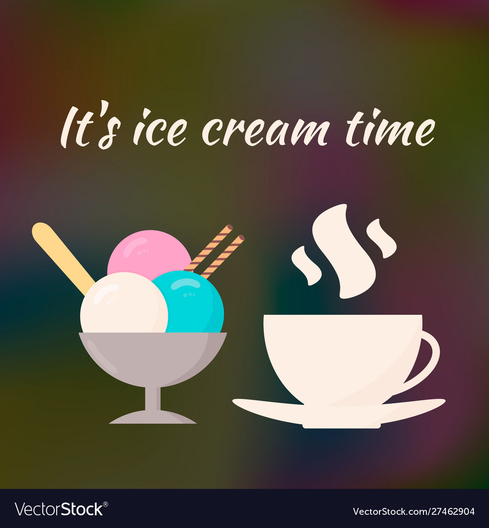 Ice Cream And Cup Coffee On Dark Blurred Ice Cream And Cup Coffee On Dark Blurred