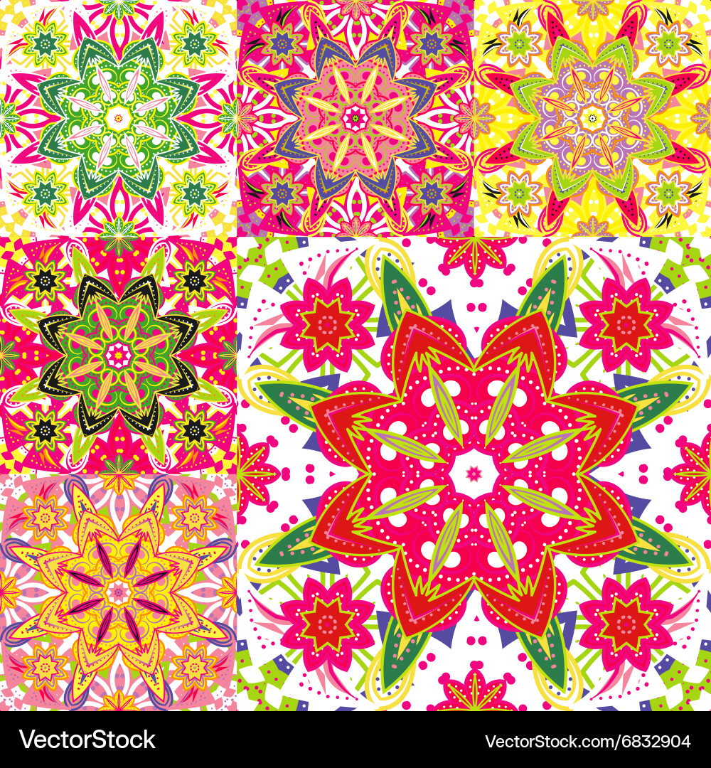 Set of seamless colorful patterns in oriental Vector Image