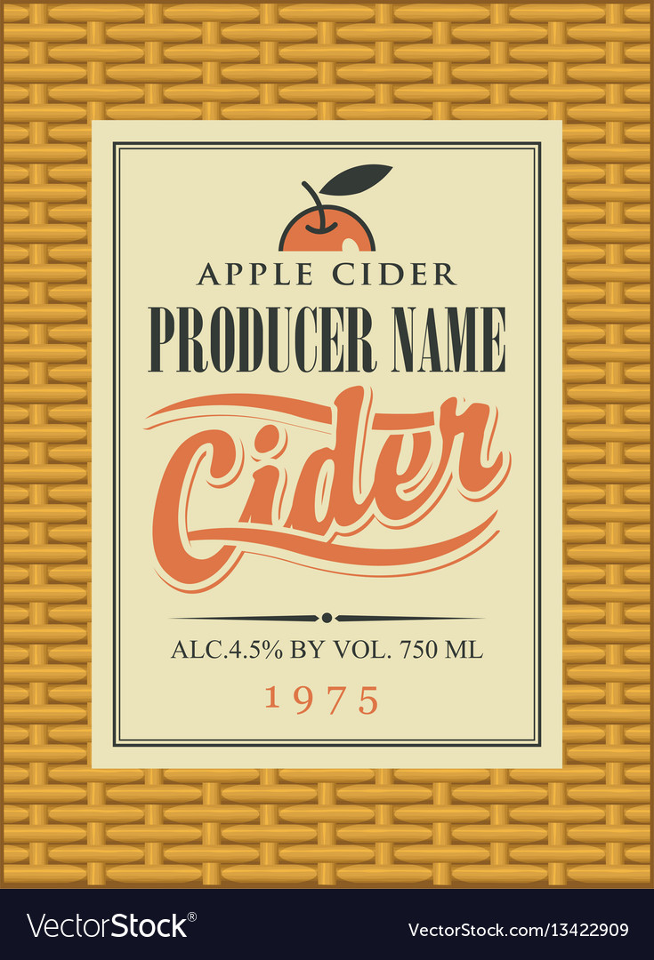Cider label in a frame on basket Royalty Free Vector Image
