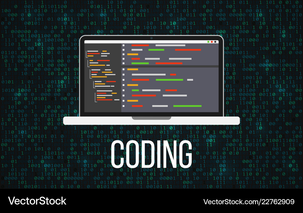 Coding laptop concept on binary background Vector Image