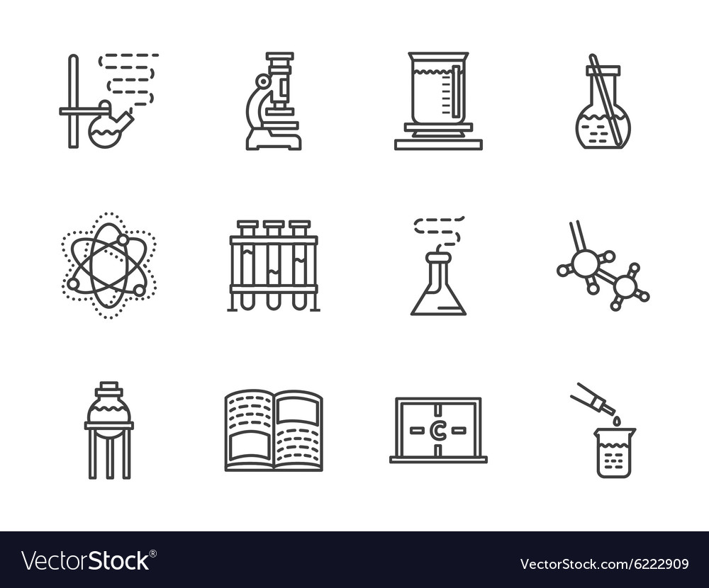 Flat line chemistry research icons