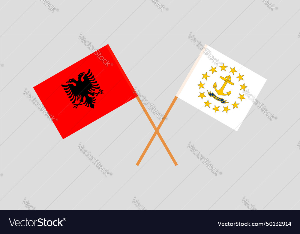 Crossed flags of albania and the state rhode