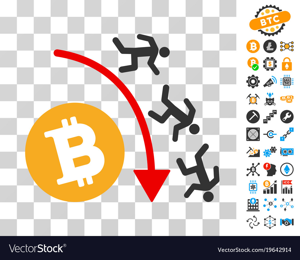 Falling bitcoin traders trend icon with bonus