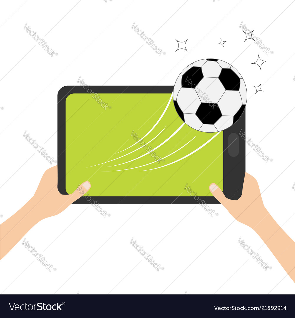 Hands holding genering tablet pc gadget soccer