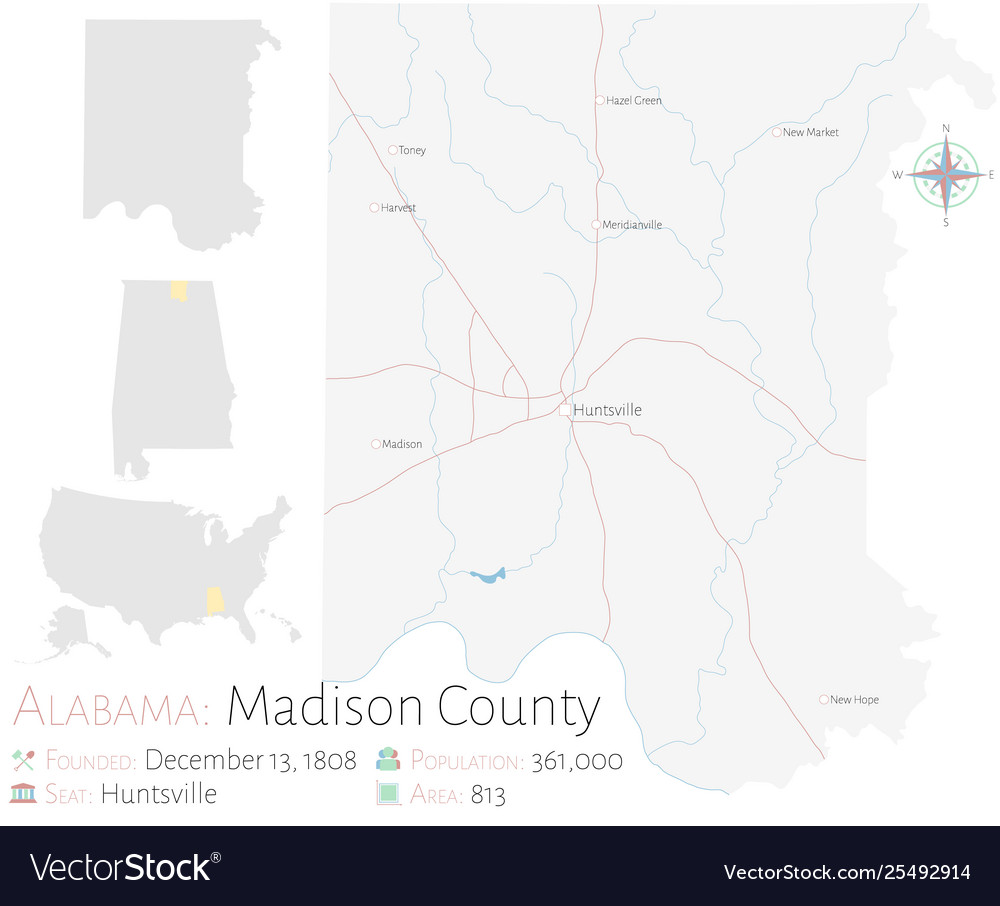 Map madison county in alabama Royalty Free Vector Image