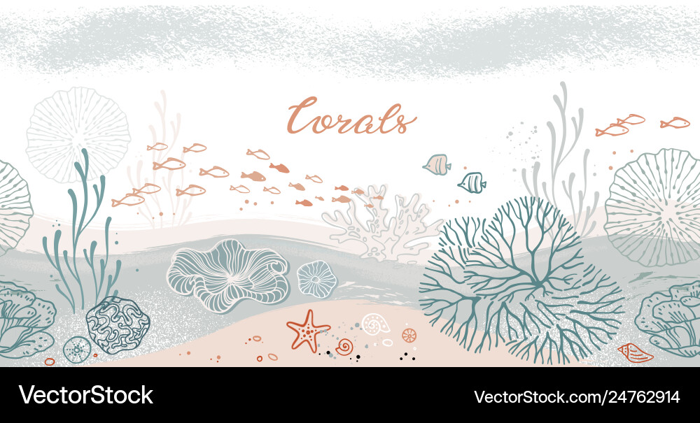 Seamless horizontal pattern with corals algae Vector Image