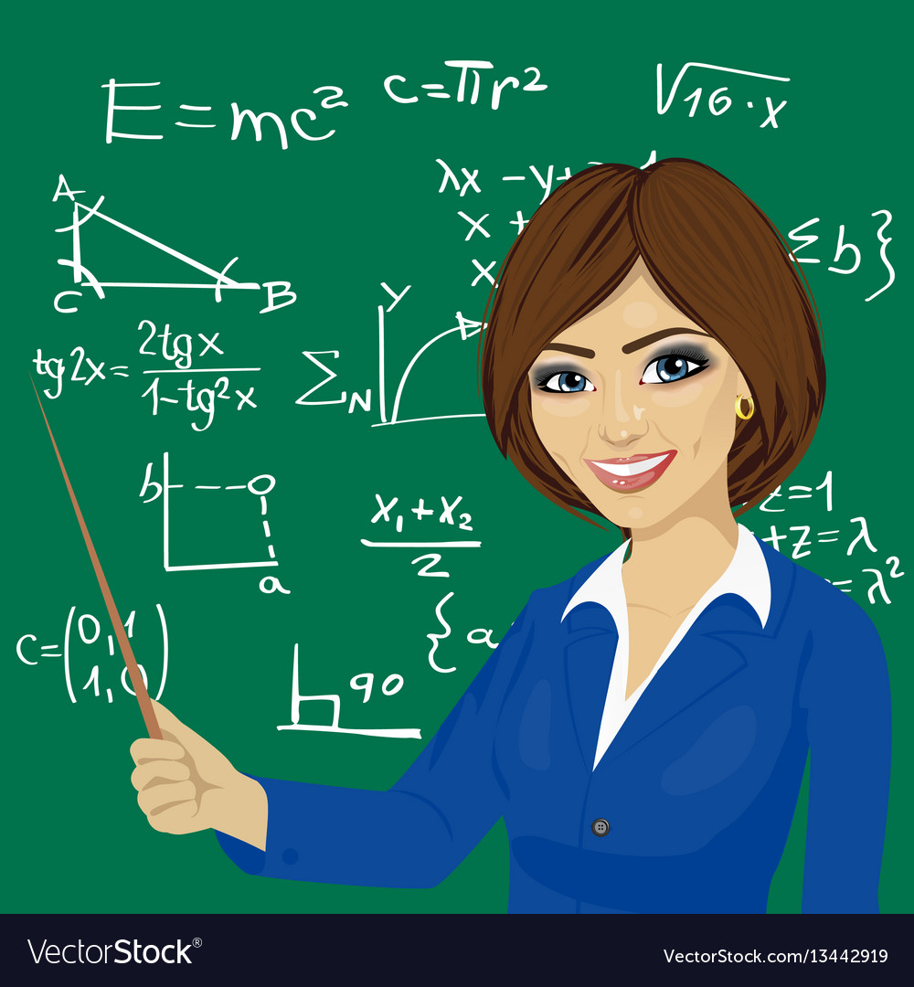 young-math-teacher-standing-next-to-blackboard-vector-image