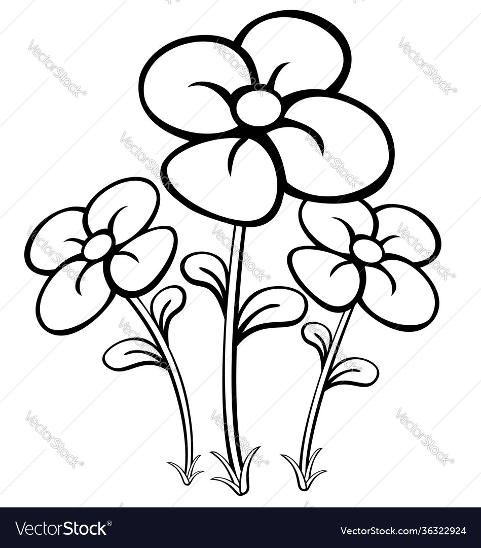 Colorful cartoon flowers for coloring book Vector Image