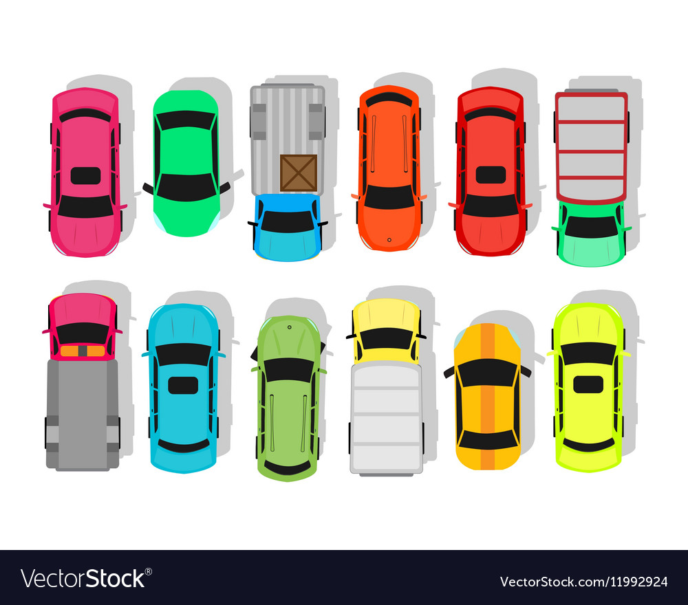 Multicolor cars isolated on white city parking Vector Image