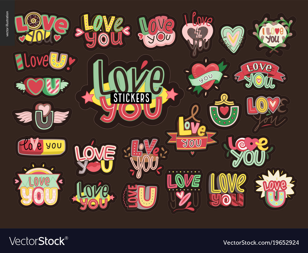 set of contemporary girlie love you letter logo vector image