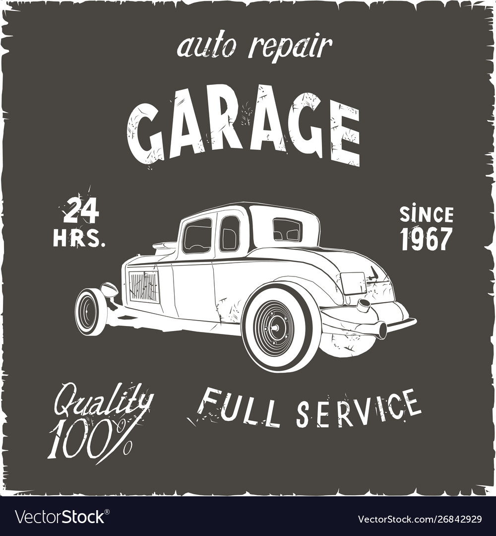 Garage retro poster black color vector image Garage retro poster black color