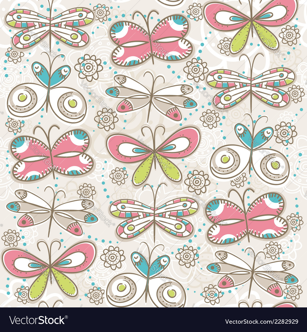 Pattern Of Hand Draw Butterflies Royalty Free Vector Image