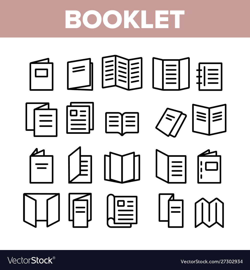 Booklet and brochure collection icons set