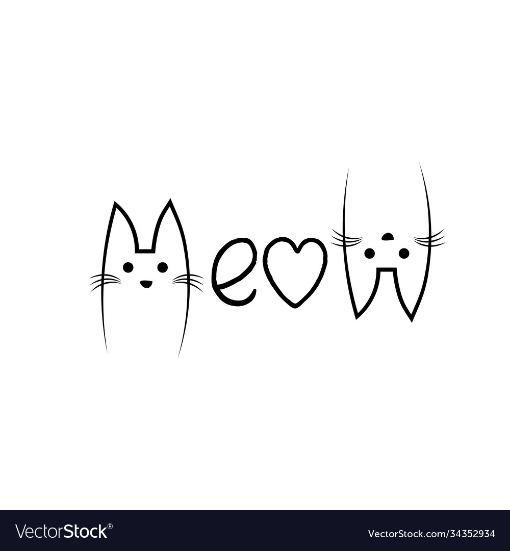 Cute cat design with meow text design Royalty Free Vector