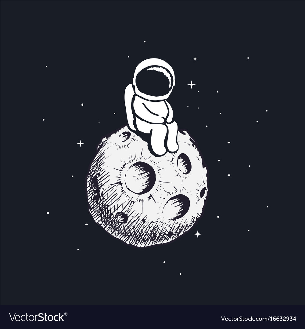 Cute Little Astronaut Sits On Moon Royalty Free Vector Image 