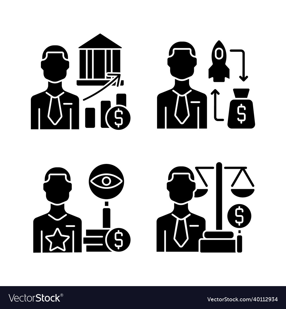 Finanzinvestition Jobs black glyph icons set