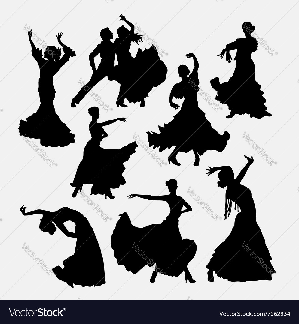 Flamenco traditional dance silhouette Royalty Free Vector