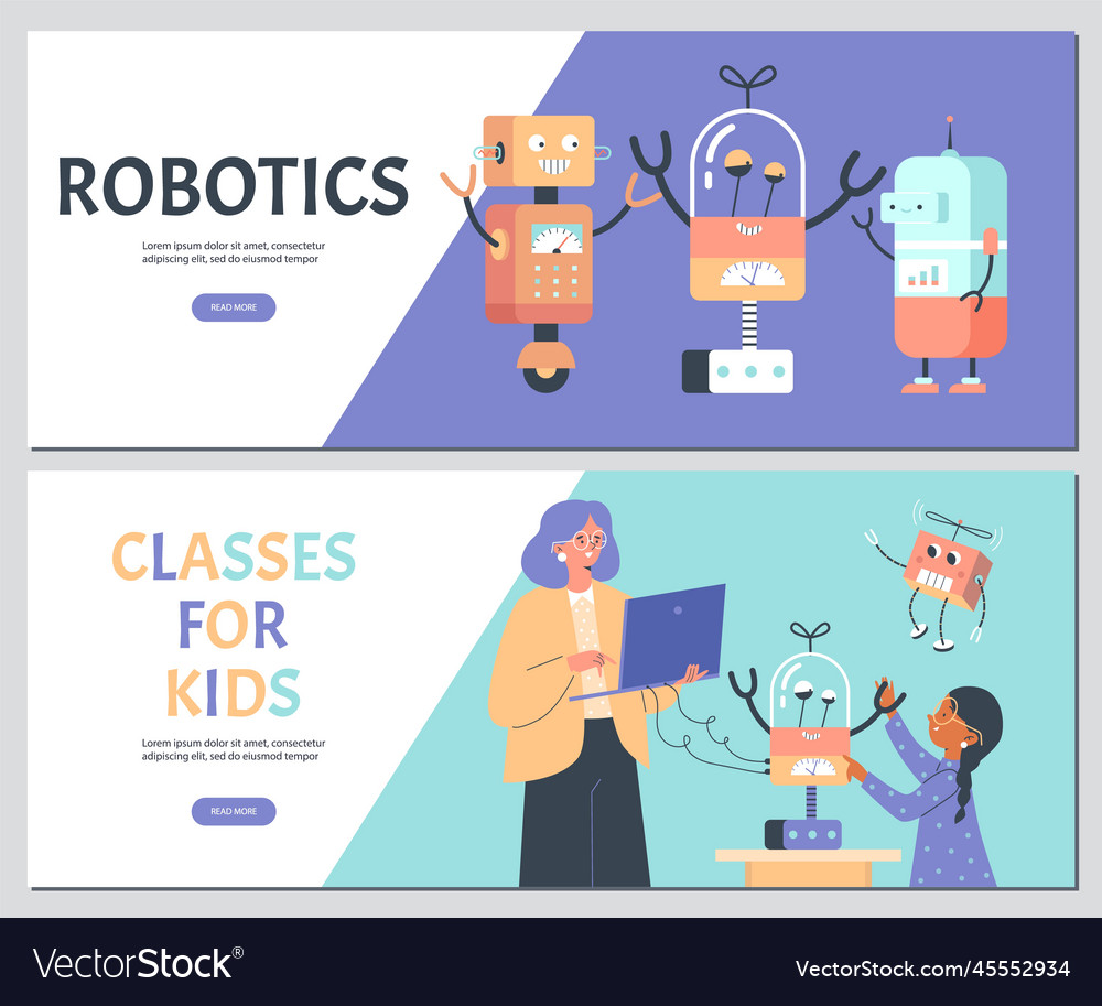 Robotics and programming classes for kids flyers Vector Image