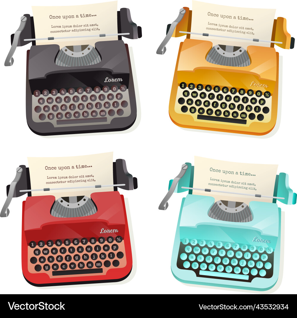 Typewriter flat set Royalty Free Vector Image - VectorStock
