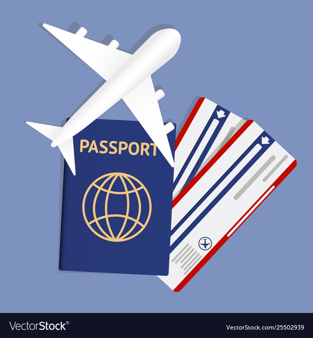 Air travel banner with passport - vacation concept