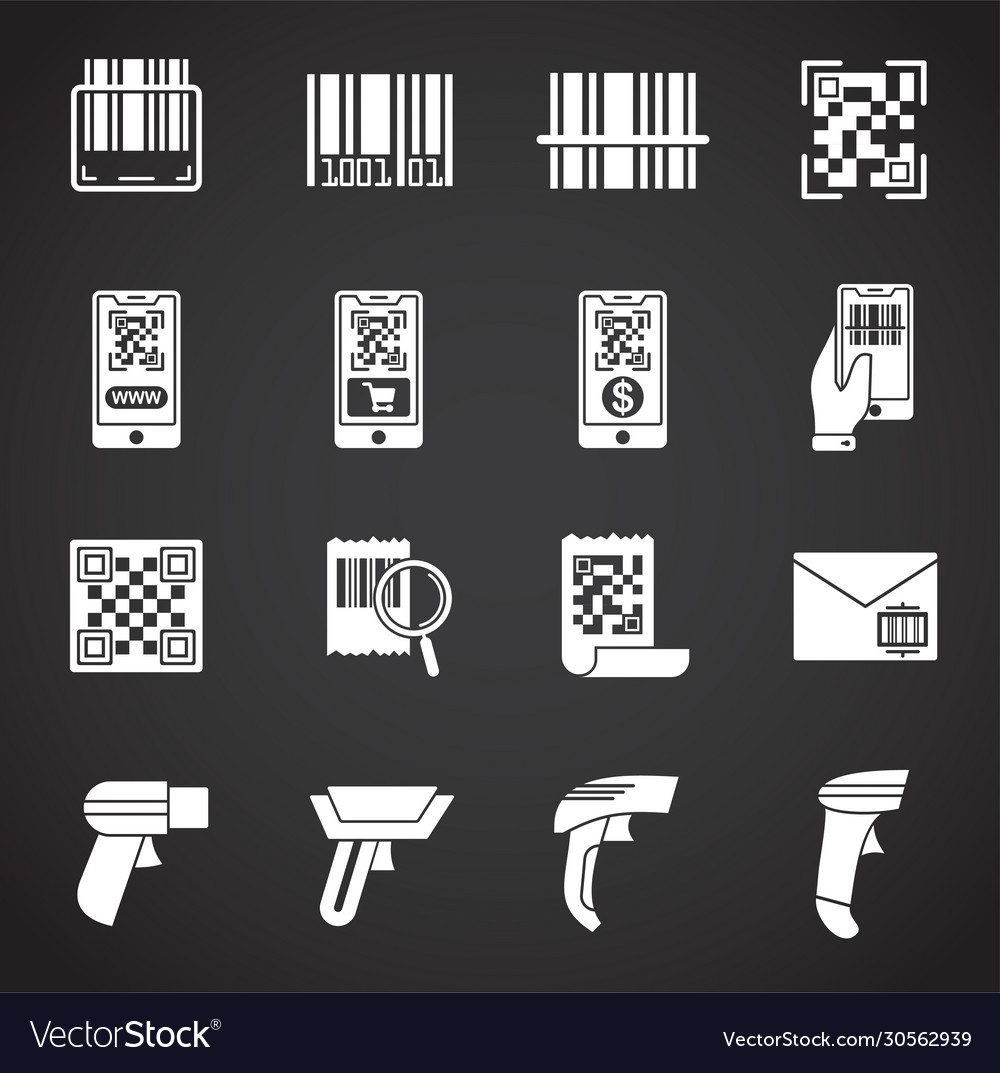 Barcode related icons set on background