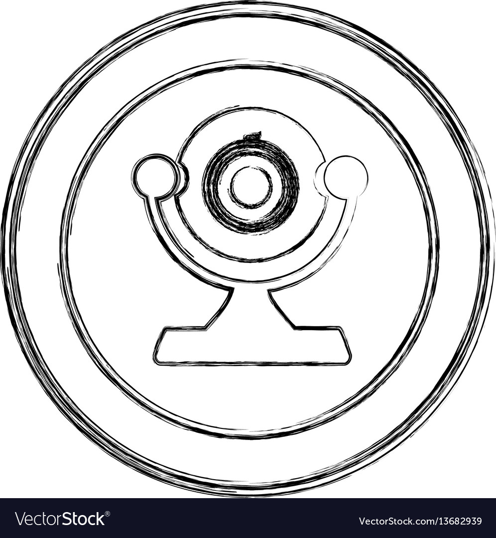Monochrome Sketch Of Desktop Webcam In Circular Vector Image