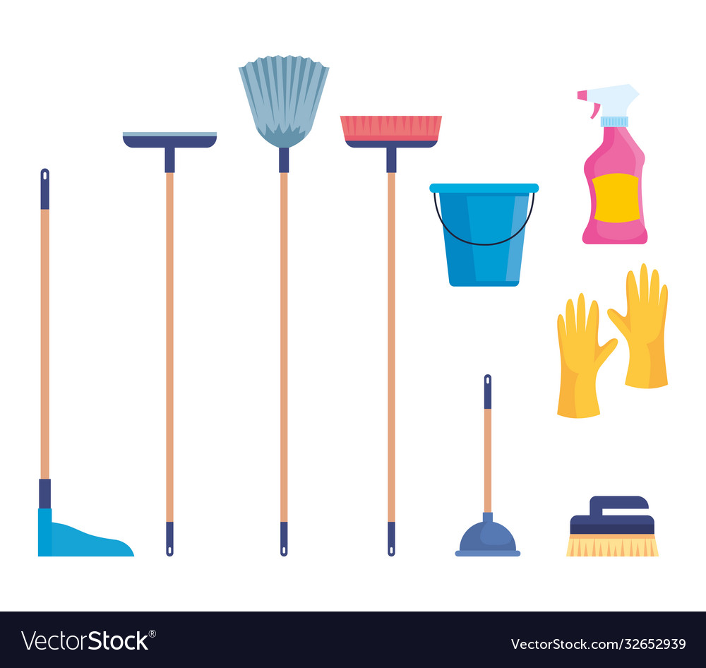 Set cleaning supplies icons