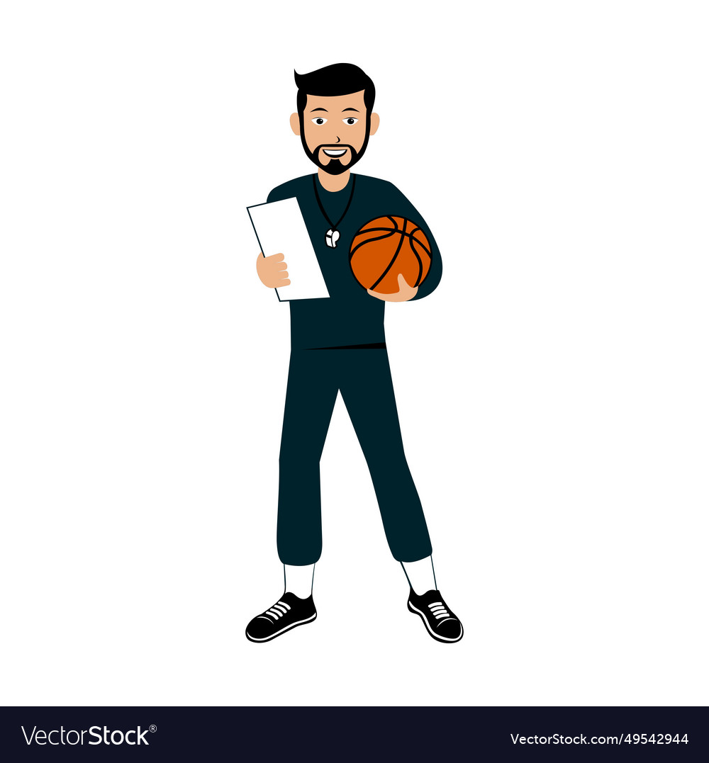 Basketball coach character design Royalty Free Vector Image