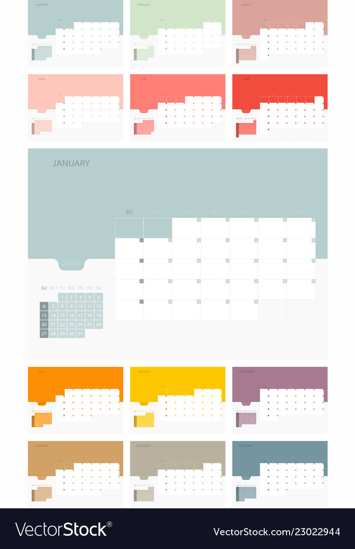 calendar design template for 2019 simple planner vector image