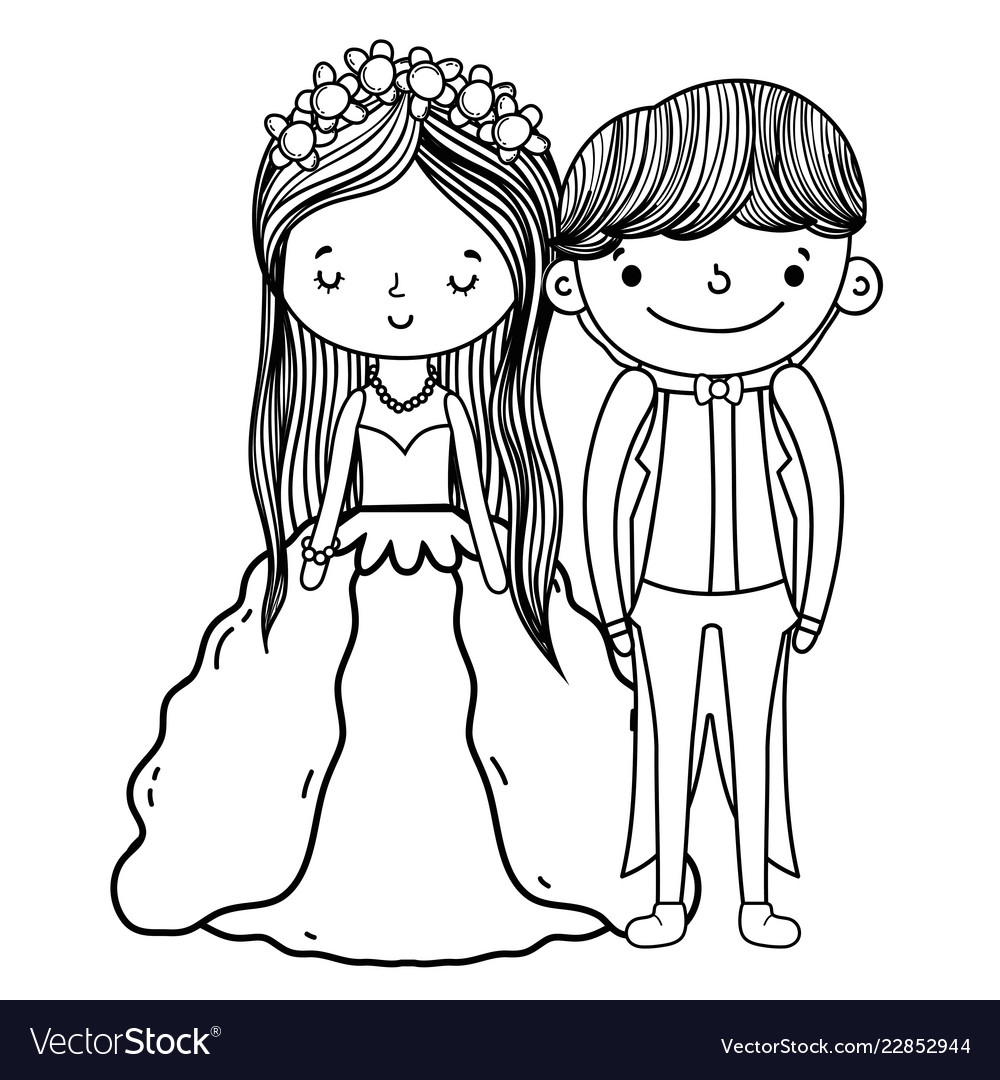 Couple marriage cute cartoon black and white Vector Image