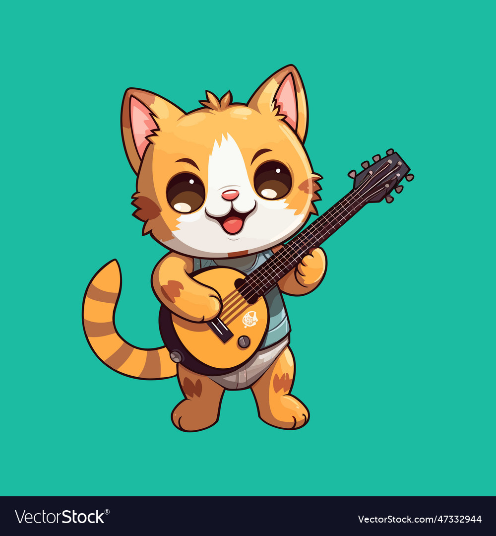 Cute cat playing guitar cartoon design Royalty Free Vector