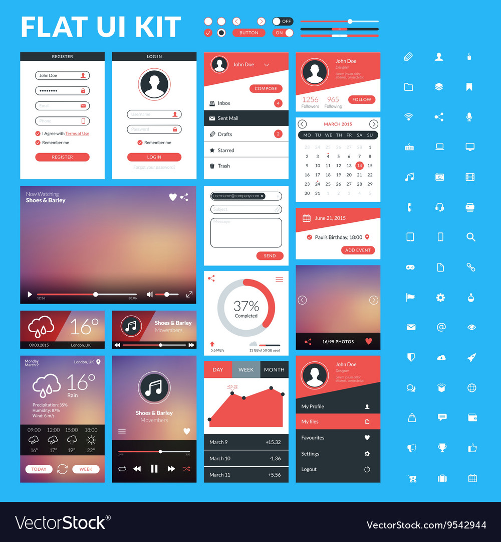 Set of flat design ui elements for website Vector Image